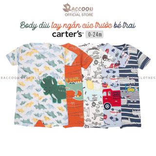 [3-24M | 4-12KG] Bộ đồ liền thân tay ngắn cúc trước thêu 3D romper body đùi bé trai xuất dư C.a.r.ter's