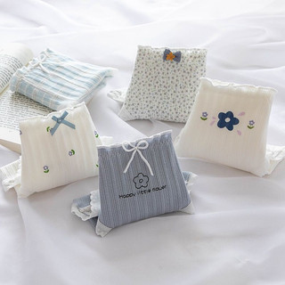 .Quần Lót Nữ Cotton Gân Tăm Viền Ren Bèo  Hoạ Tiết Hoa Xanh Kẻ mã 2829.