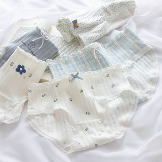 .Quần Lót Nữ Cotton Gân Tăm Viền Ren Bèo  Hoạ Tiết Hoa Xanh Kẻ mã 2829.