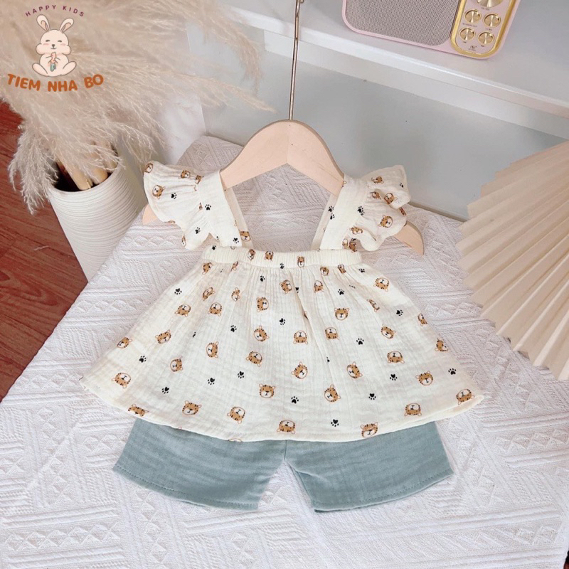 [Mẫu mới] Bộ quần áo bé gái 2 dây cánh tiên vải xô muslin đón đầu xu hướng mới Tiệm Nhà Bơ