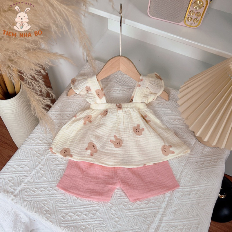 [Mẫu mới] Bộ quần áo bé gái 2 dây cánh tiên vải xô muslin đón đầu xu hướng mới Tiệm Nhà Bơ