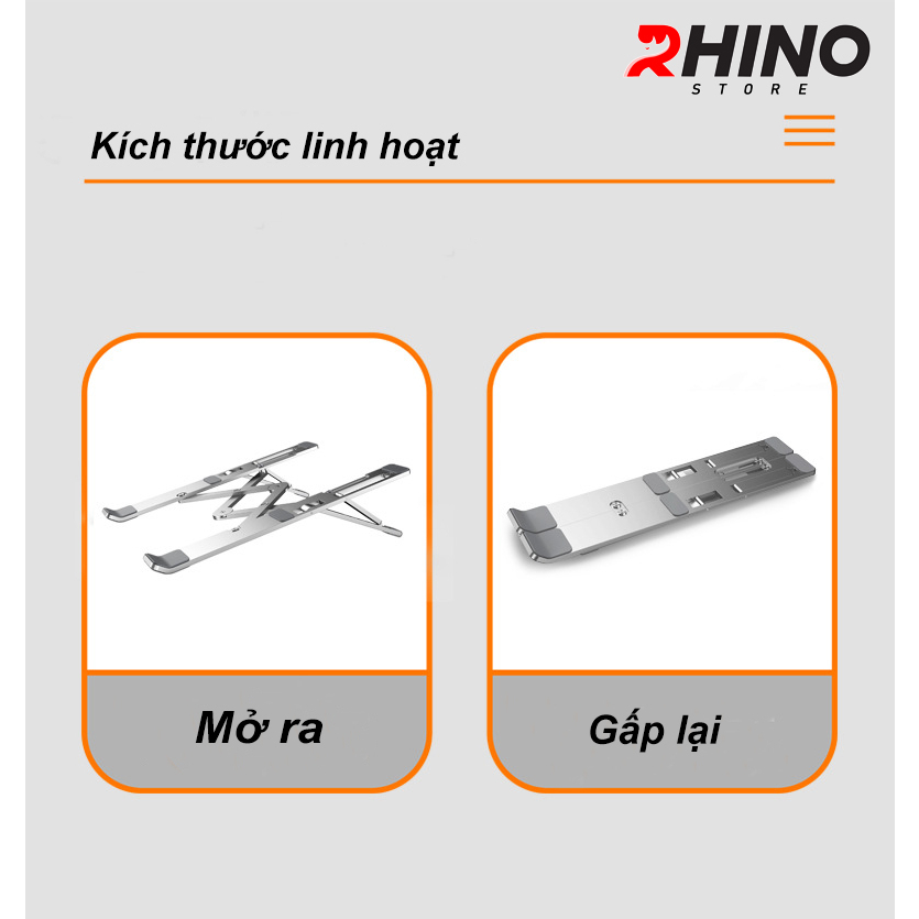 Ảnh Giá đỡ Laptop, macbook, ipad tản nhiệt Rhino KL102, kệ đỡ máy tính nhôm cao cấp, gấp gọn 4