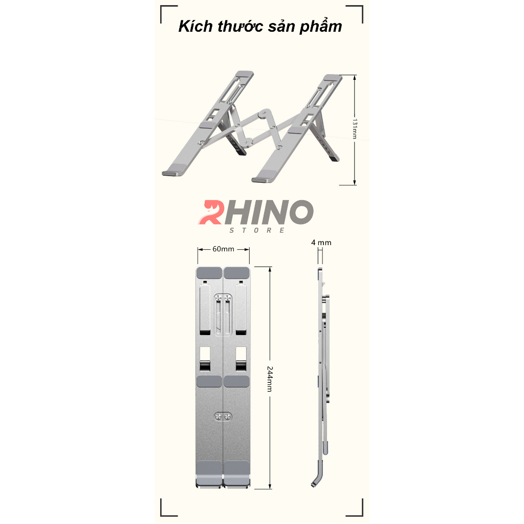 Ảnh Giá đỡ Laptop, macbook, ipad tản nhiệt Rhino KL102, kệ đỡ máy tính nhôm cao cấp, gấp gọn 2