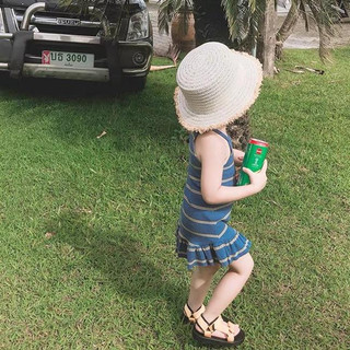 [D03 Siêu Sale] Váy tắm, đầm sát nách mùa hè sọc kẻ cotton sợi mềm mại, Váy đi biển cho bé gái**Maruka Fashion