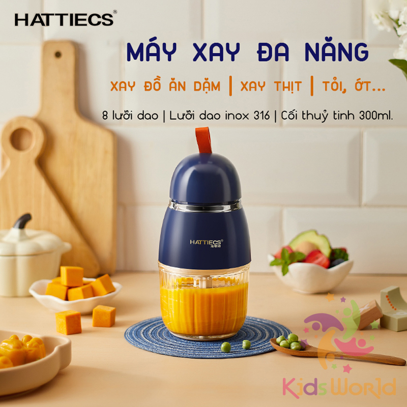 Ảnh Máy xay ăn dặm cho bé KidsWorld Hattiecs 8 lưỡi dao cối thuỷ tinh 300ml xay thịt xay sinh tố tỏi ớt 1