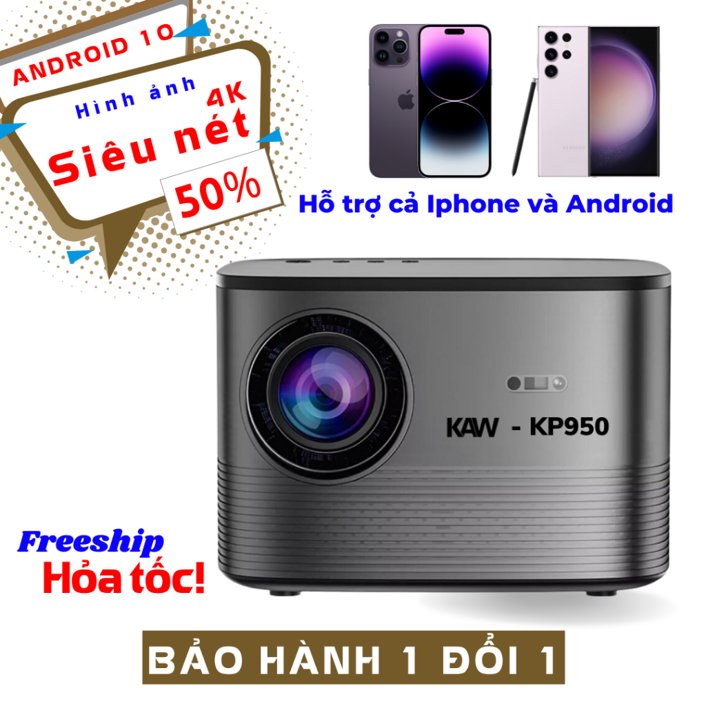 Máy chiếu mini KAW K950/K650 plus - Độ sáng lớn, độ phân giải Full HD 1080P - Hệ Điều Hành Có Sẵn