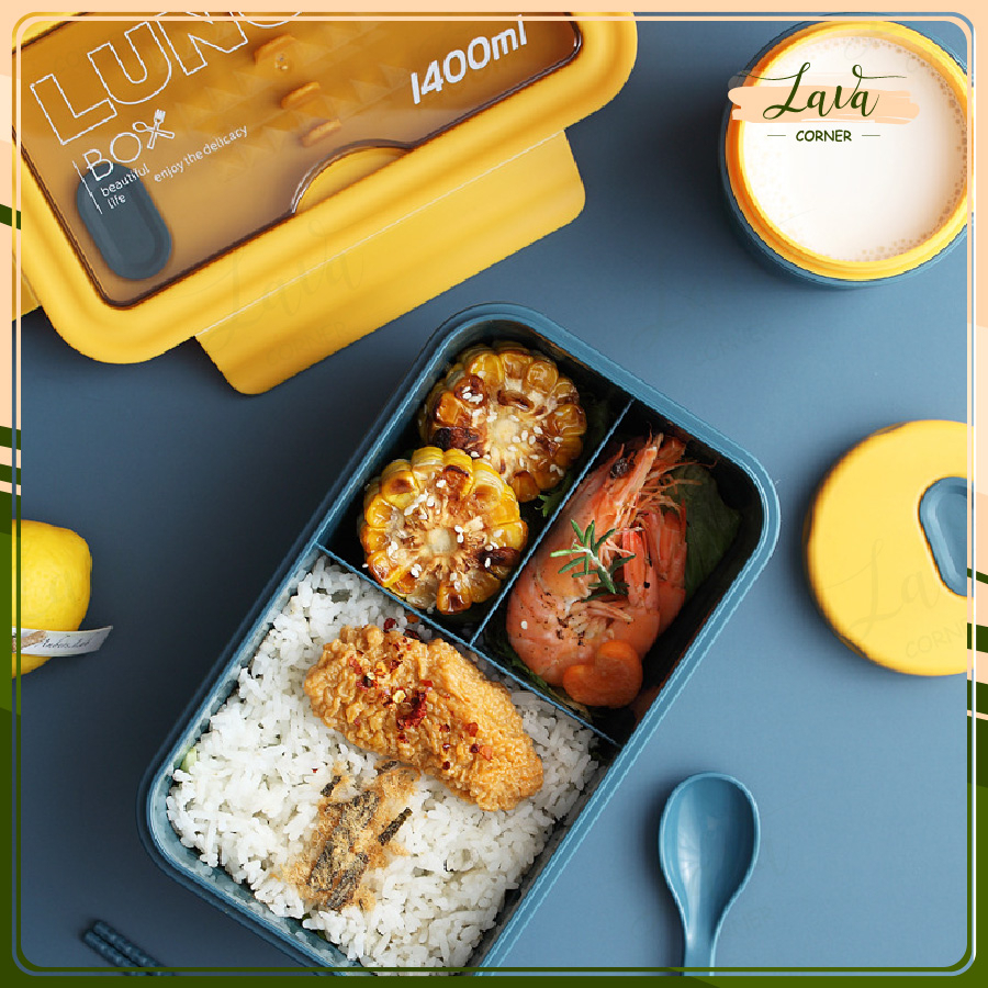 Hộp Cơm Văn Phòng Lúa Mạch Lunch Box Tặng Kèm Muỗng Nĩa Đũa An Toàn Sức ...