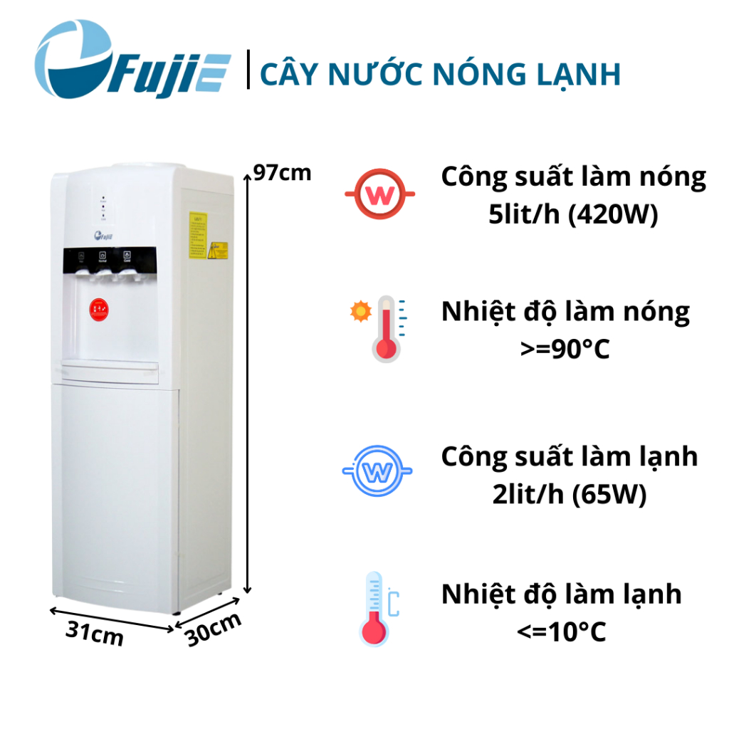 Cây nước nóng lạnh 3 vòi WD1800C Fujie làm lạnh nhanh bằng block nhập - khẩu