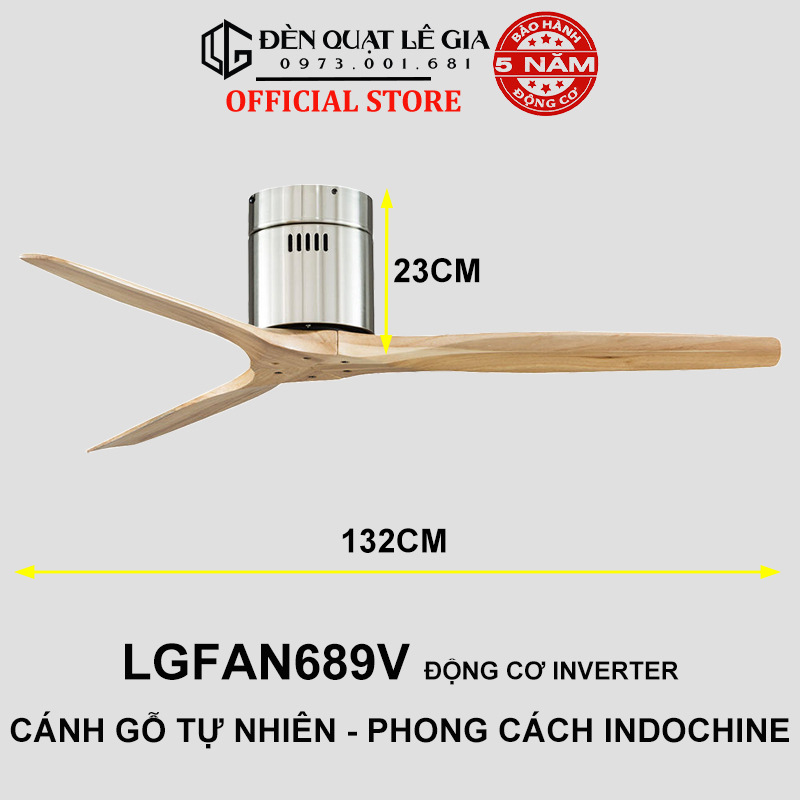 Ảnh Quạt Trần Gỗ Phong Cách Đông Dương LÊ GIA LGFAN689V - Chiều Cao 23cm - Sải Cánh 132cm - Bảo Hành 5 Năm 1