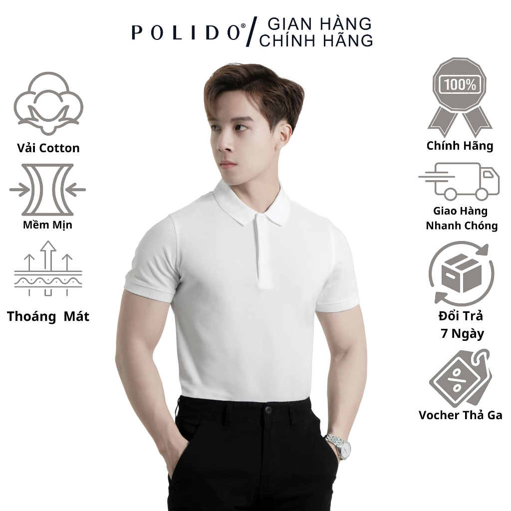 Áo Polo Nam Trơn Basic Polido Màu Trắng Chất Vải Cotton Mềm Mịn Thoáng Mát Co Giãn 4 Chiều Hiện Đại Phong Cách Dễ Mặc