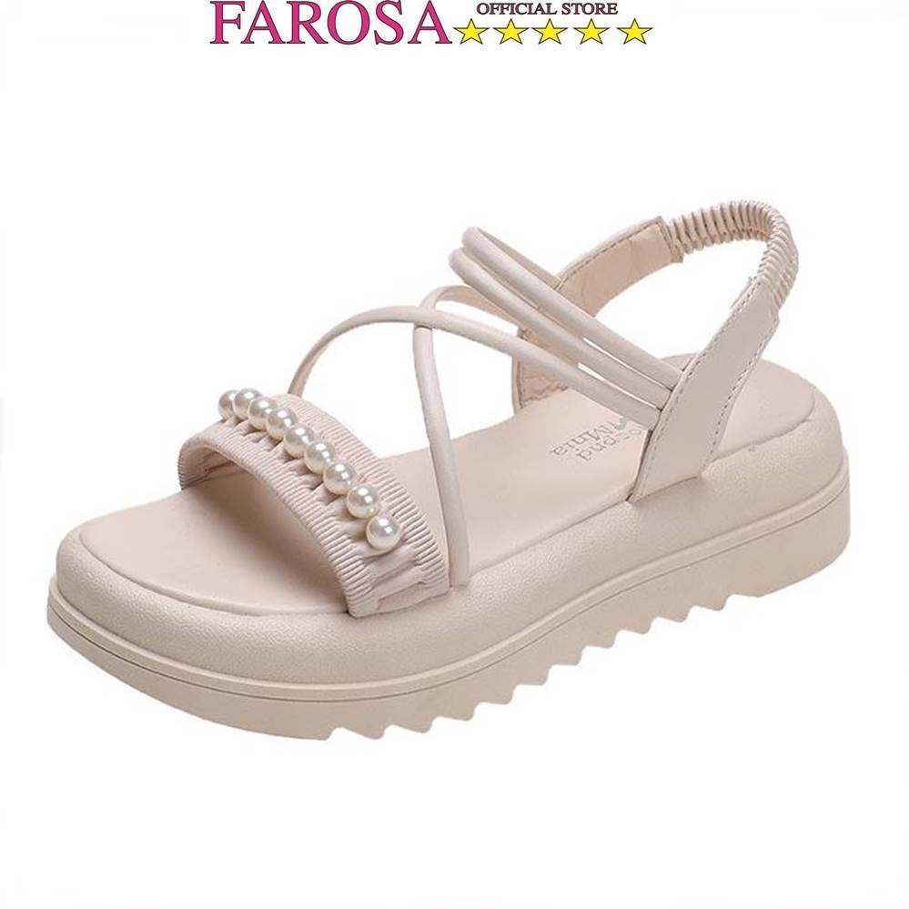 Dép sandal nữ quai dây nhún hạt ngọc FAROSA - F308 đế bằng 5cm siệu nhẹ cực hót trend