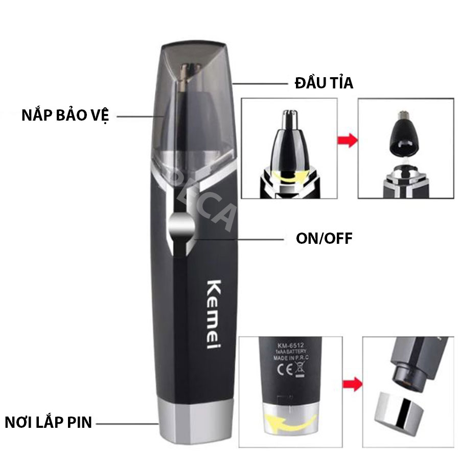 Ảnh Máy tỉa lông mũi dùng pin cao cấp Kemei KM-6512 tỉa sát không đau nhỏ gọn tiện lợi + tặng kèm 1 pin AA 3