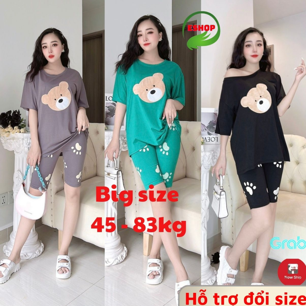 Đồ bộ mặc nhà ESHOP Đồ ngủ nữ bigsize thun cotton thể thao dễ thương quần đùi đi chơi đẹp cute trung niên DB41
