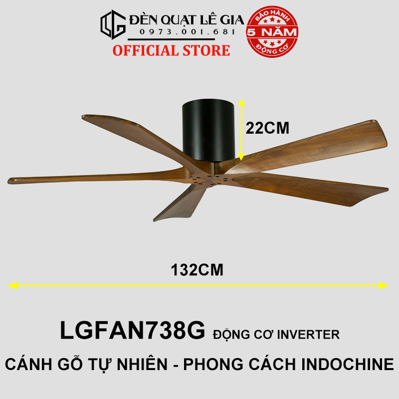 Ảnh Quạt Trần Cánh Gỗ Phong Cách Indochine LÊ GIA LGFAN738G - Chiều Cao 22cm - Sải Cánh 132cm - Bảo Hành 5 Năm 1