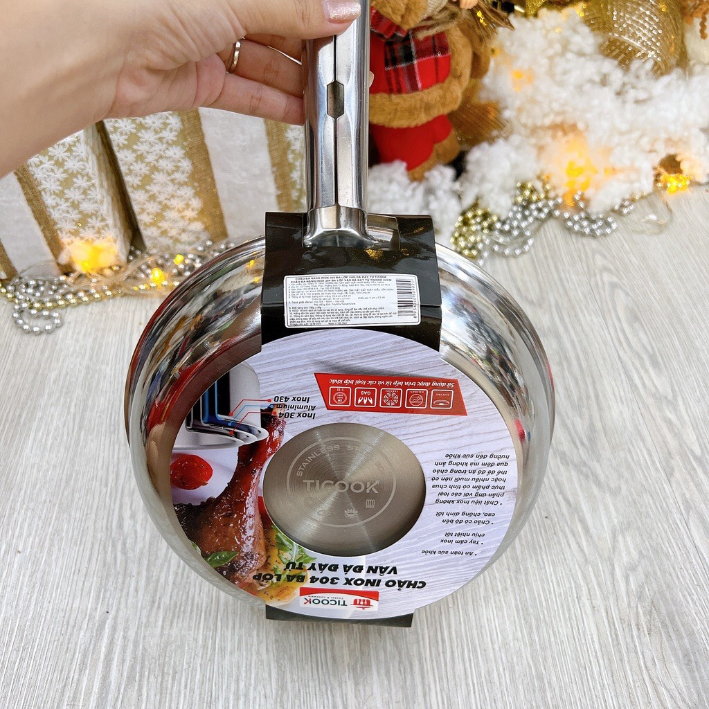 Chảo chống dính VÂN ĐÁ Inox 304  CAO CẤP TICOOK 3 LỚP TOÀN THÂN -  dùng mọi loại bếp