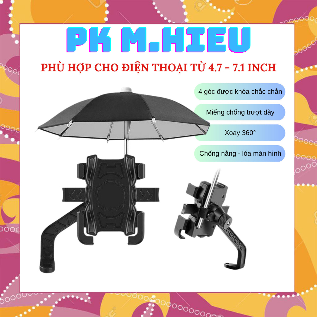 Giá Đỡ Điện Thoại Gắn Xe Máy HT507 có ô dù che mưa che nắng, Chống Cướp Cực Chắc Chắn