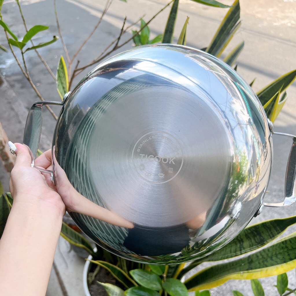 Chảo Inox  2 quai Sâu lòng 304 Ba Lớp Đáy Từ  Cao Cấp (Ticook)