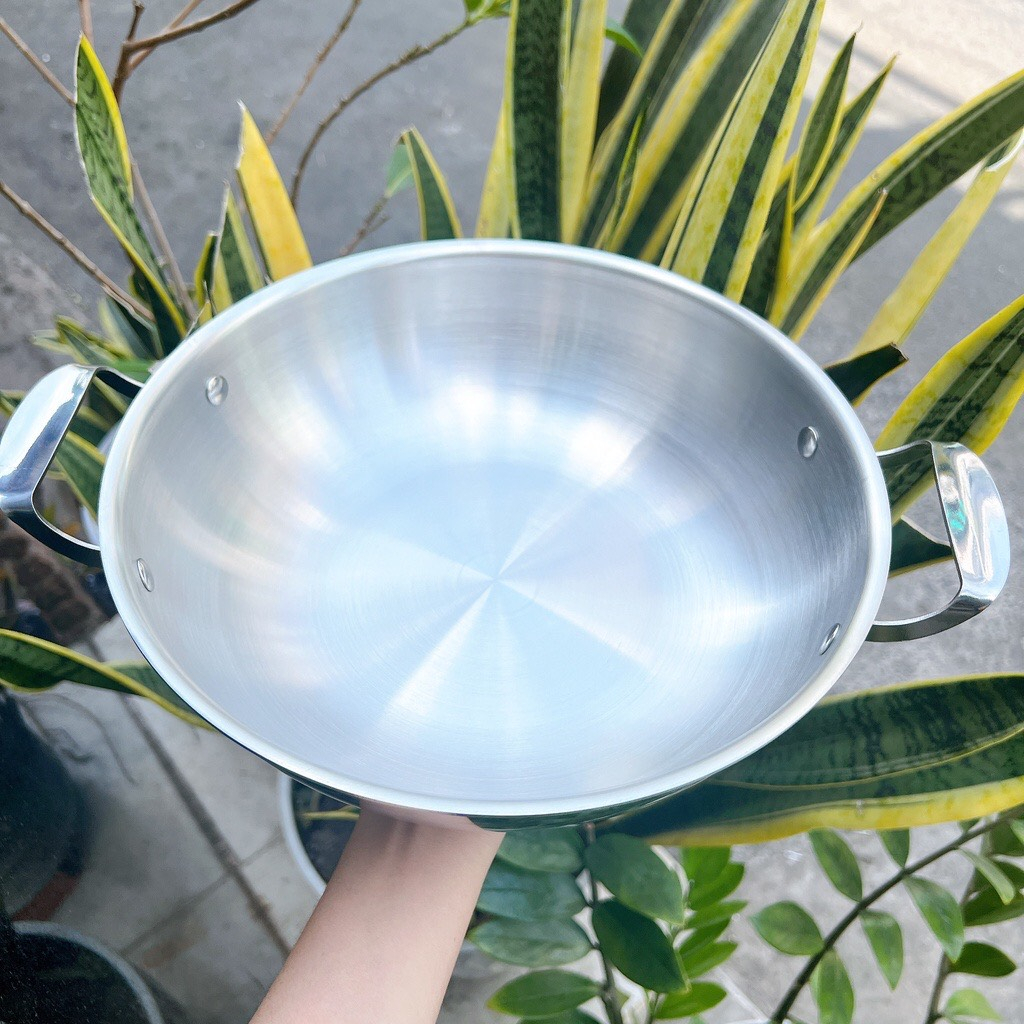 Chảo Inox  2 quai Sâu lòng 304 Ba Lớp Đáy Từ  Cao Cấp (Ticook)