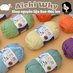 Len Milk Bò 2mm 50g/1c full màu, Milk cotton mac trắng