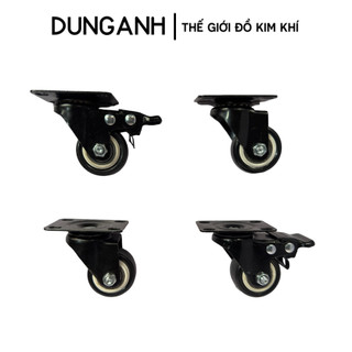 Bánh xe đẩy hàng loại 4cm Kim Khí Dung Anh, bộ 4 bánh xe đẩy hàng xoay 360 độ, có khoá chống trượt