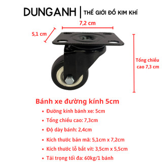 Bánh xe đẩy hàng Kim Khí Dung Anh, bánh xe xoay 360 độ, có phanh hãm loại 5cm