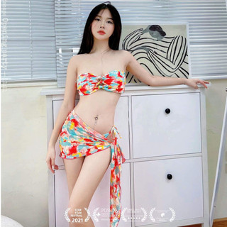 BIKINI MẢNH KÈM KHĂN HỌA TIẾT XANH NGỌC LOANG ĐỎ BIKINISTORE