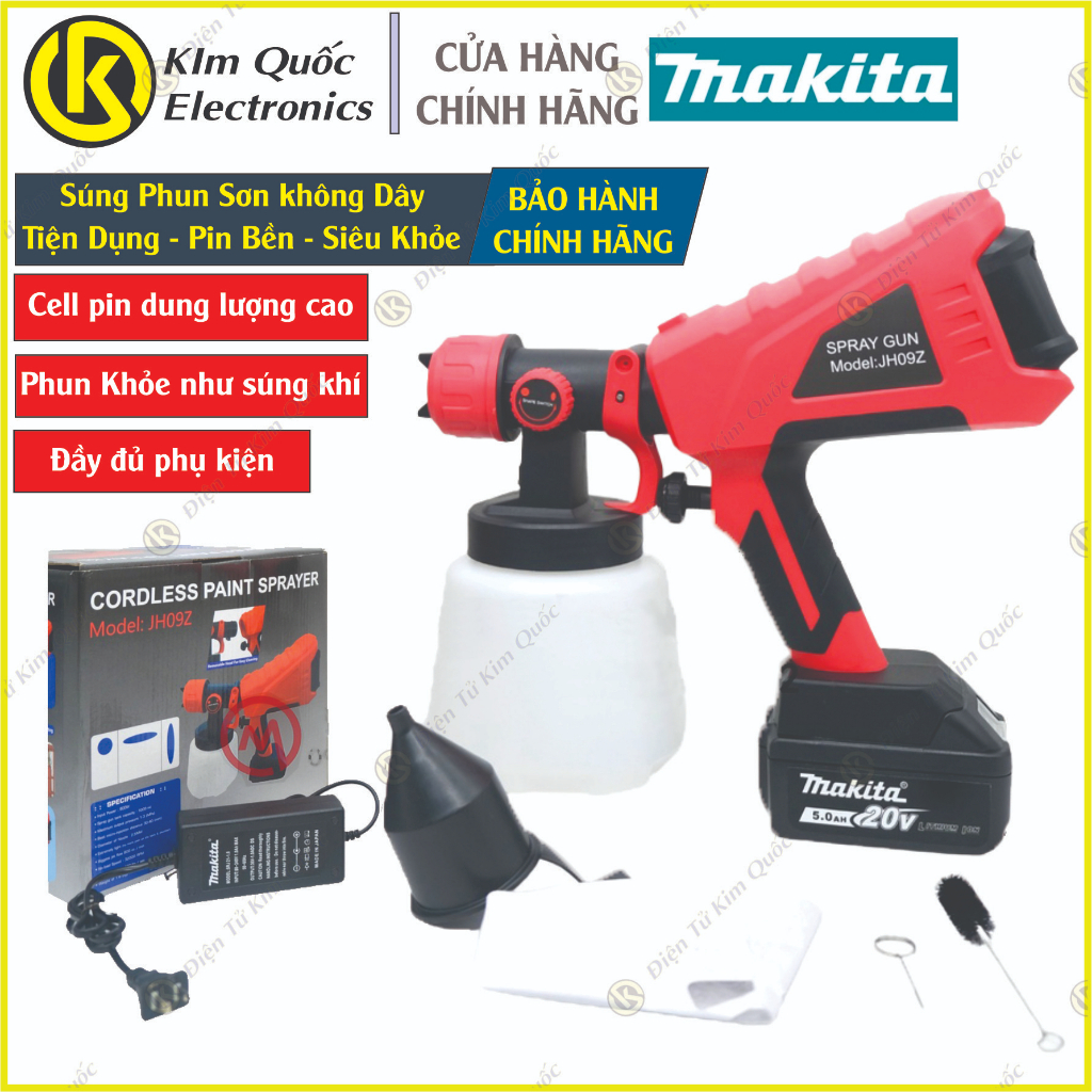 Phun Sơn Cầm Tay MAKITA Spray Gun JH09 Dùng Pin 18V21V Chân Pin Makita