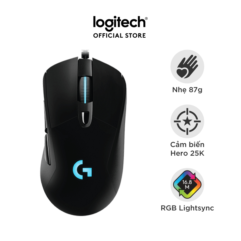 Chuột game có dây RGB Logitech G403 Hero – cảm biến 25k, công thái học, nhẹ 87g