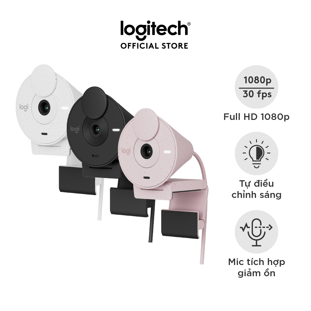 Webcam Full HD Logitech Brio 300 – Màn che ống kính, Micrô giảm tiếng ồn, USB-C, tự động chỉnh ánh sáng
