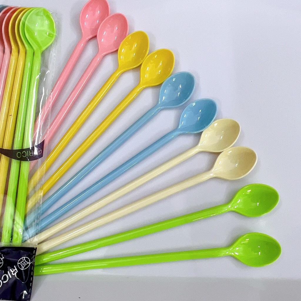 COMBO 10 MUỖNG NHỰA CAFE ( RICO ), Muỗng Sinh Tố Nhiều màu Dài 20cm ĐẸP MẮT TIỆN DỤNG