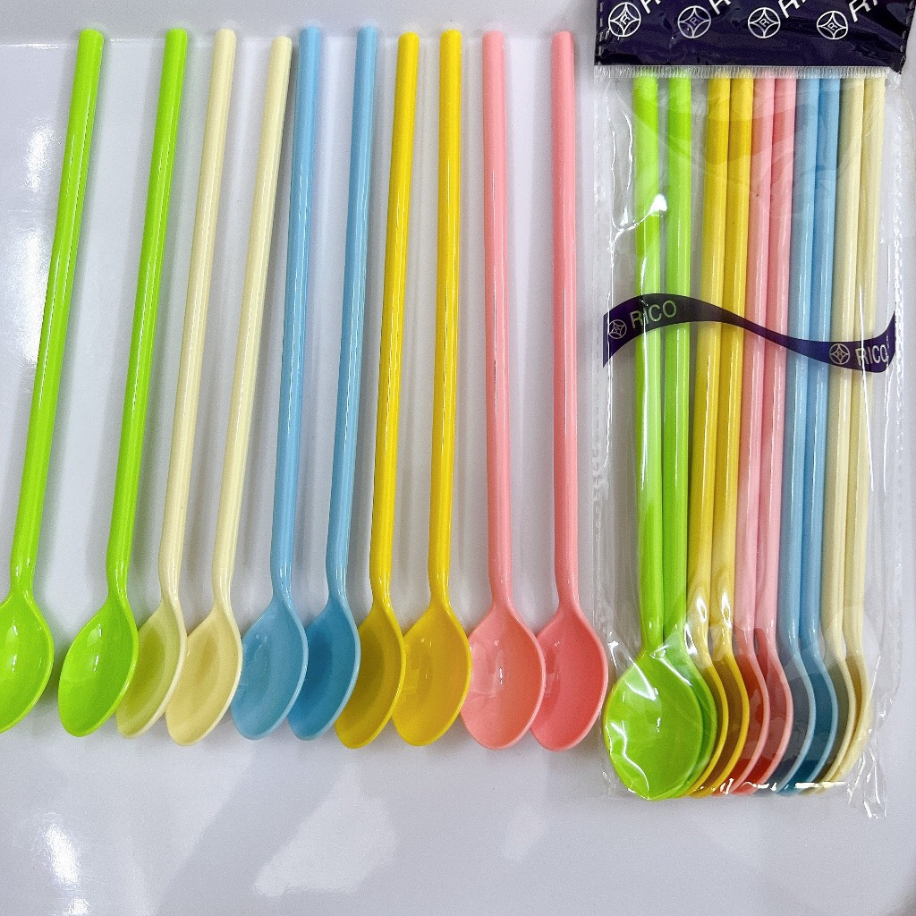 COMBO 10 MUỖNG NHỰA CAFE ( RICO ), Muỗng Sinh Tố Nhiều màu Dài 20cm ĐẸP MẮT TIỆN DỤNG