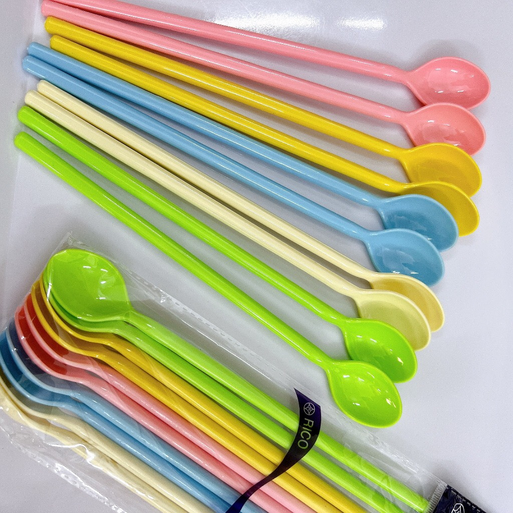 COMBO 10 MUỖNG NHỰA CAFE ( RICO ), Muỗng Sinh Tố Nhiều màu Dài 20cm ĐẸP MẮT TIỆN DỤNG