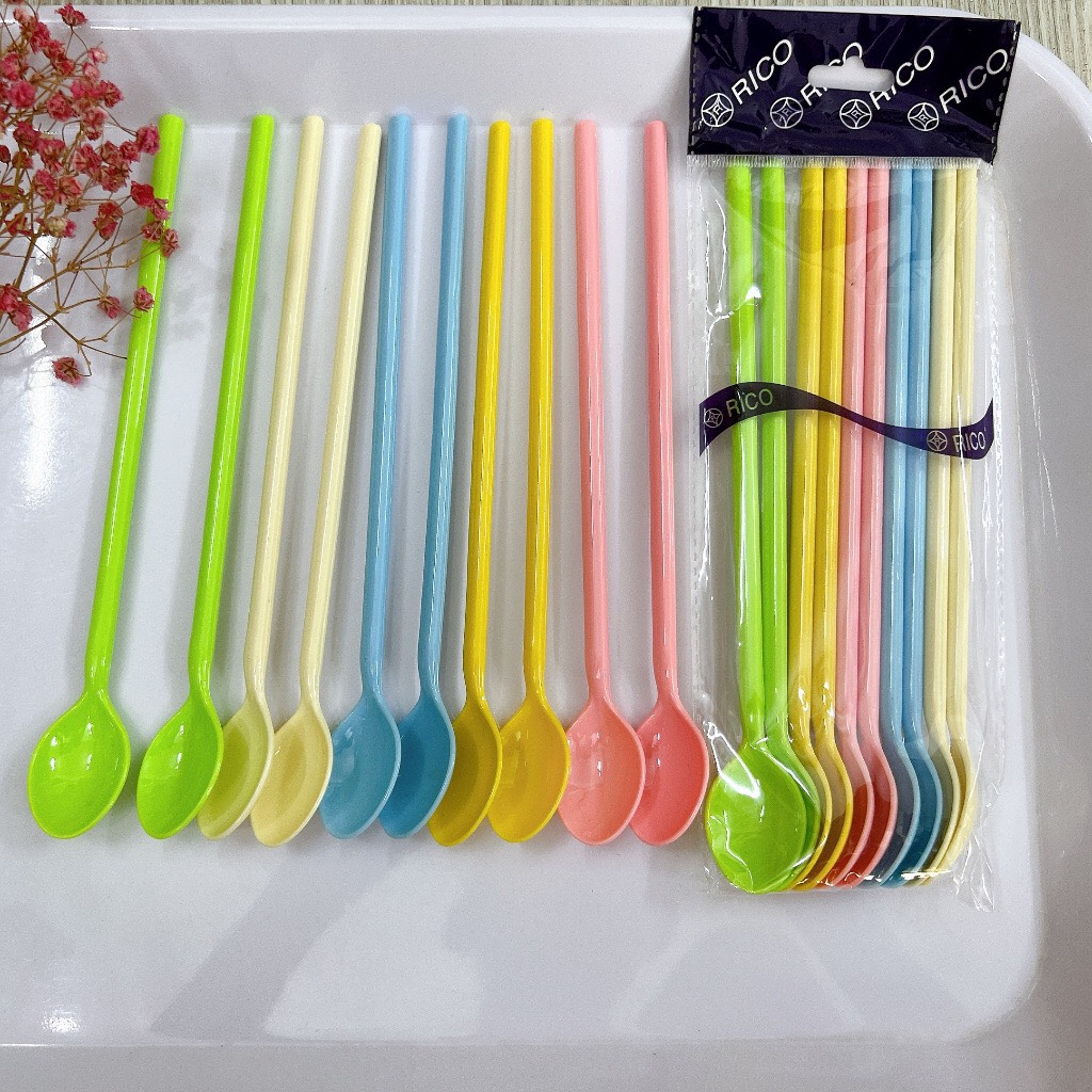 COMBO 10 MUỖNG NHỰA CAFE ( RICO ), Muỗng Sinh Tố Nhiều màu Dài 20cm ĐẸP MẮT TIỆN DỤNG