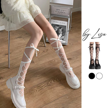 Tất vớ lưới phong cách lolita buộc dây đan chéo ❤️Tất nữ cột dây tất nữ cổ cao vớ cổ cao Tất nữ phong cách gothic TG25