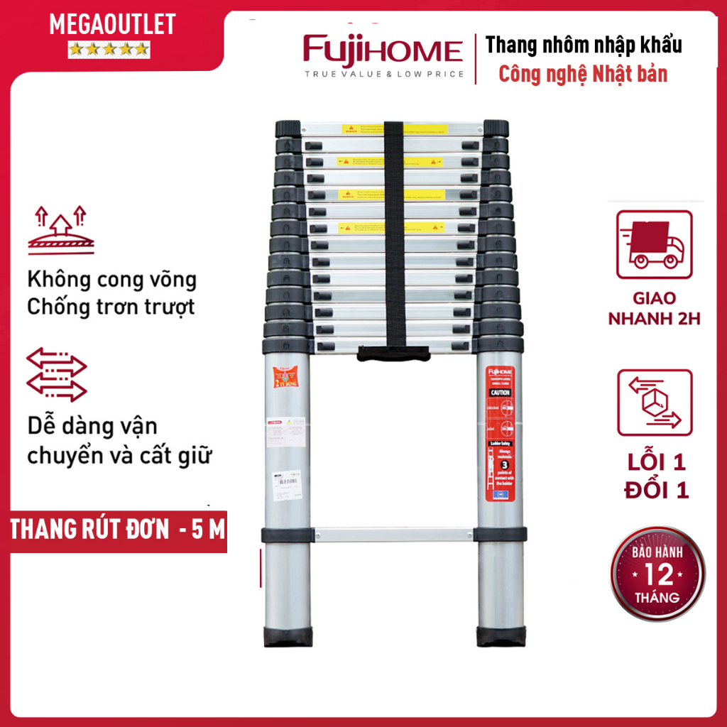 Thang nhôm rút đơn 3,8M-4,4M-5M gấp gọn nhập khẩu chính hãng FUJIHOME ...
