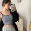 FREESHIP ÁO HAI DÂY SỌC NGANG THÊU NGỰC CO GIÃN VINTAGE