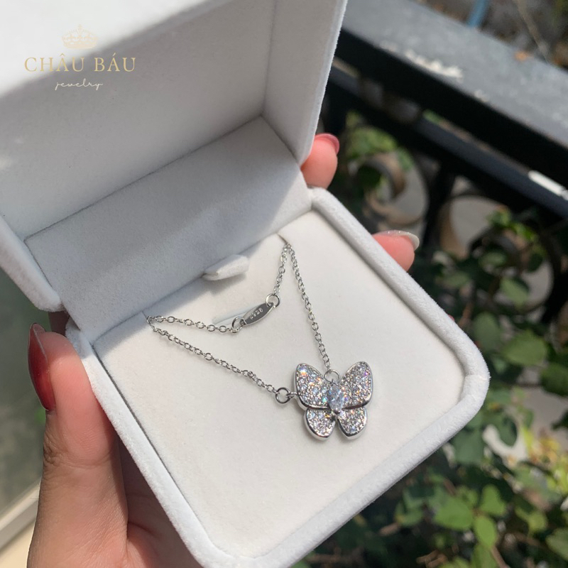 [Ảnh & Clip thật] Dây chuyền Bạc bướm trắng đính đá CZ, tặng hộp nhung trang sức