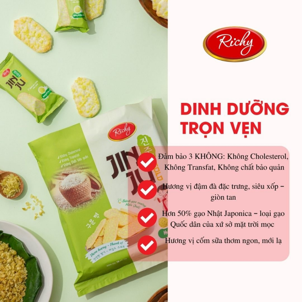 [HCM | MUA 3 TĂNG 1]  Tổng 4 gói bánh gạo Hàn Quốc Jinju Richy vị cốm sữa ganjang mật ong và bò nướng tiêu