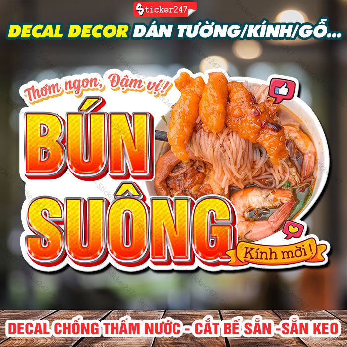Decal Trang Trí Bún Suông 🌈 Hình Dán Bún Suông Decor Trang Trí Quán Bún ...
