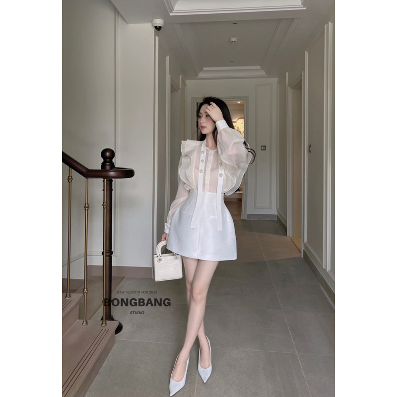 (HÀNG Y ẢNH 100%) Set áo sơ mi tơ bèo ngực kèm chân váy tafta - 𝐕𝐘.𝐂𝐋𝐎𝐓𝐇𝐄𝐒 𝐂𝐇𝐔𝐘𝐄̂𝐍 𝐇𝐀̀𝐍𝐆 𝐐𝐔𝐀̉𝐍𝐆 𝐂𝐇𝐀̂𝐔 𝐂𝐇𝐈́𝐍𝐇 𝐇𝐈𝐄̣̂𝐔