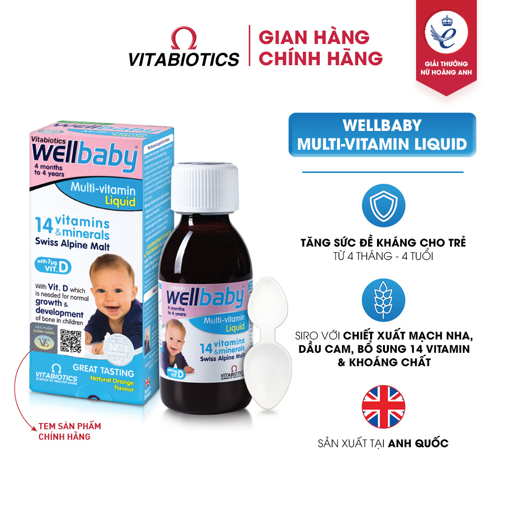 Siro Uống Cho Bé Vitabiotics WELLBABY MultiVitamin Liquid Vị Cam Mạch