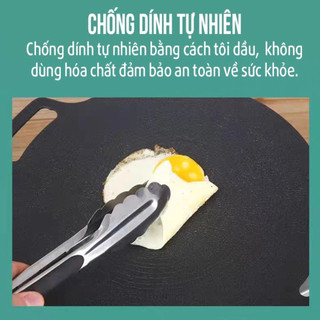 Chảo Đá Nướng Thịt Chống Dính Không Cần Dầu Hàn Quốc Size 34cm 38cm Chống Gỉ Chắc Chắn 88369