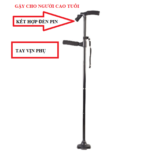 Gậy chống cho người già chống trượt có thể gập gọn, kết hợp đèn pin và tay vịn phụ
