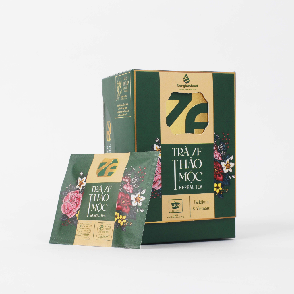 Trà Thảo Mộc 7F hỗ trợ giảm cân, thanh lọc, kháng sưng viêm Nonglamfood 40g (20 gói x 2g)/hộp | 7F Herbal Tea