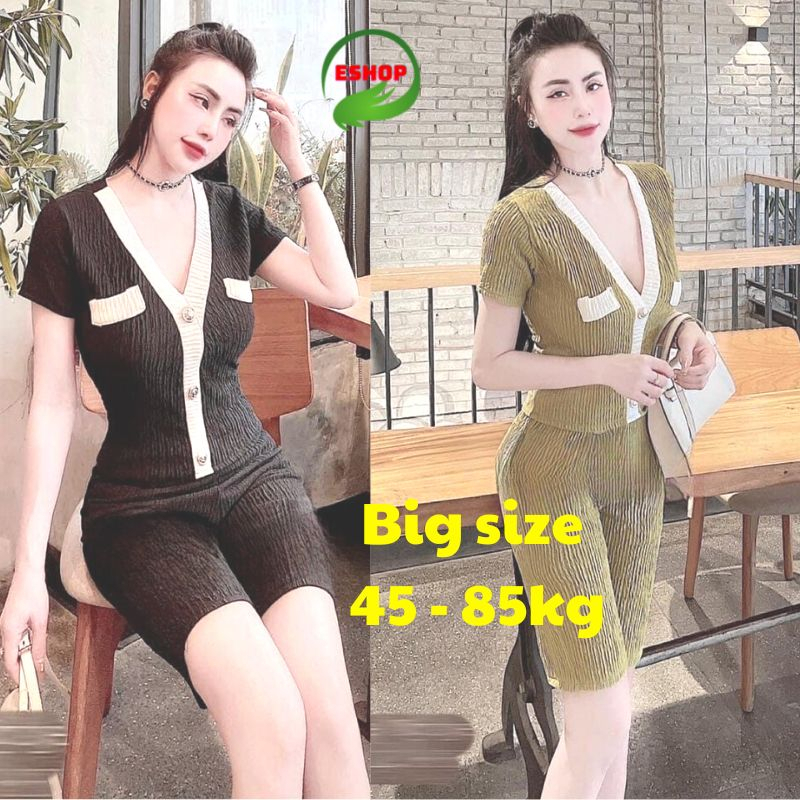 Đồ bộ nữ quần lửng ngố bigszie chất vải sốp hot trend ESHOP Đồ bộ đồ mặc nhà bigsize đẹp dễ thương đi chơi ngủ DB40