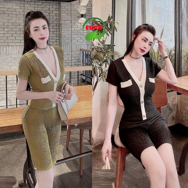 Đồ bộ nữ quần lửng ngố bigszie chất vải sốp hot trend ESHOP Đồ bộ đồ mặc nhà bigsize đẹp dễ thương đi chơi ngủ DB40