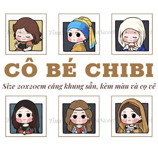 Tranh tô màu theo số Cô Bé Chibi - Size 20x20cm căng khung sẵn, kèm màu và cọ vẽ