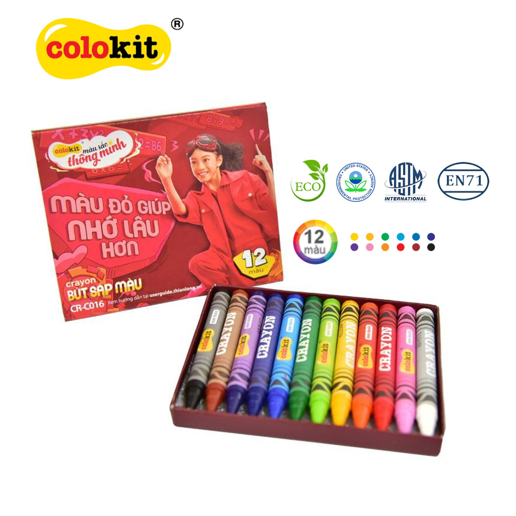 Combo 3-5-10 Sáp màu Colokit CR-C016,Màu sắc tươi sáng đúng chuẩn màu mỹ thuật. Tô mịn, ít bụi, màu phủ đều, bền màu.