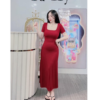 Đầm body cổ vuông dáng dài tôn dáng mã mới hottrend xinh xắn bán chạy