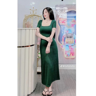 Đầm body cổ vuông dáng dài tôn dáng mã mới hottrend xinh xắn bán chạy
